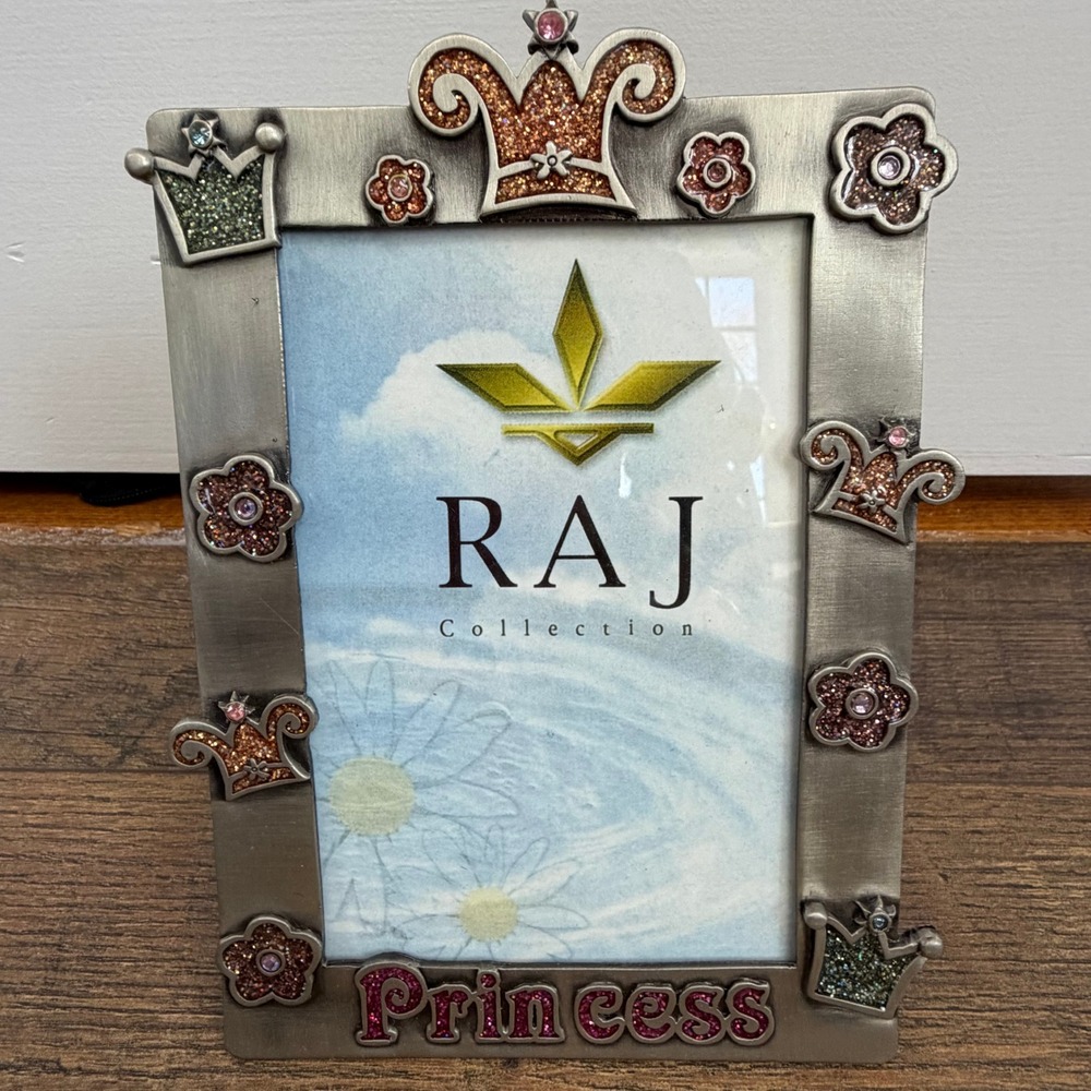 Raj Collection Princess Pewter Tone Glitter Crown Picture Frame Vintage 2002